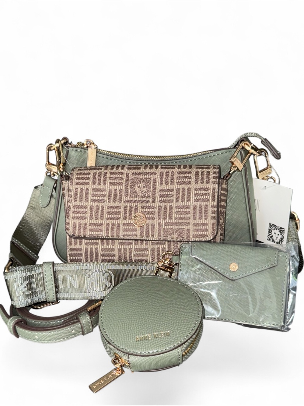 Anne Klein Sage Green Logo-Print X-body 6pc Bag Set